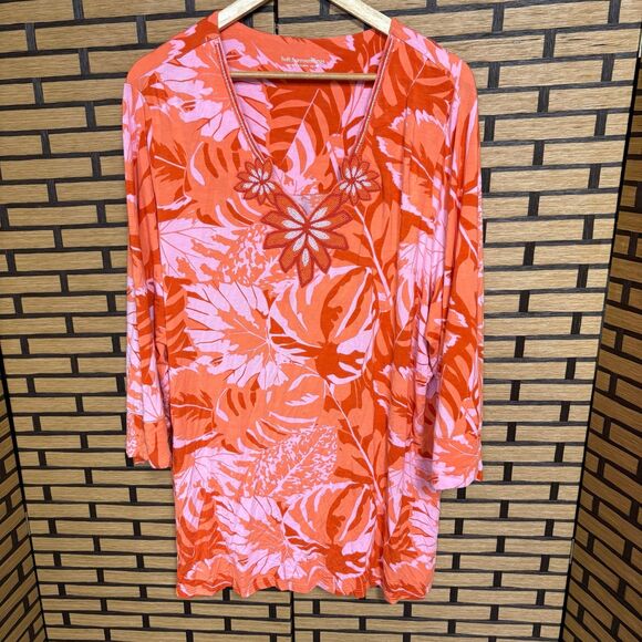 Soft Surroundings Pink And Orange Floral Tunic Top Size 2X - Picture 1 of 9